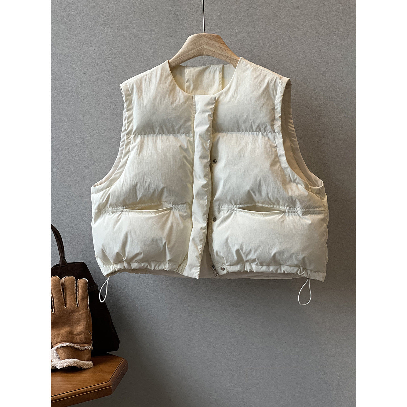 Neck neck Short Cotton Vest Women Autumn Winter Loose Outerwear Waistcoat Vest Cotton Padded White