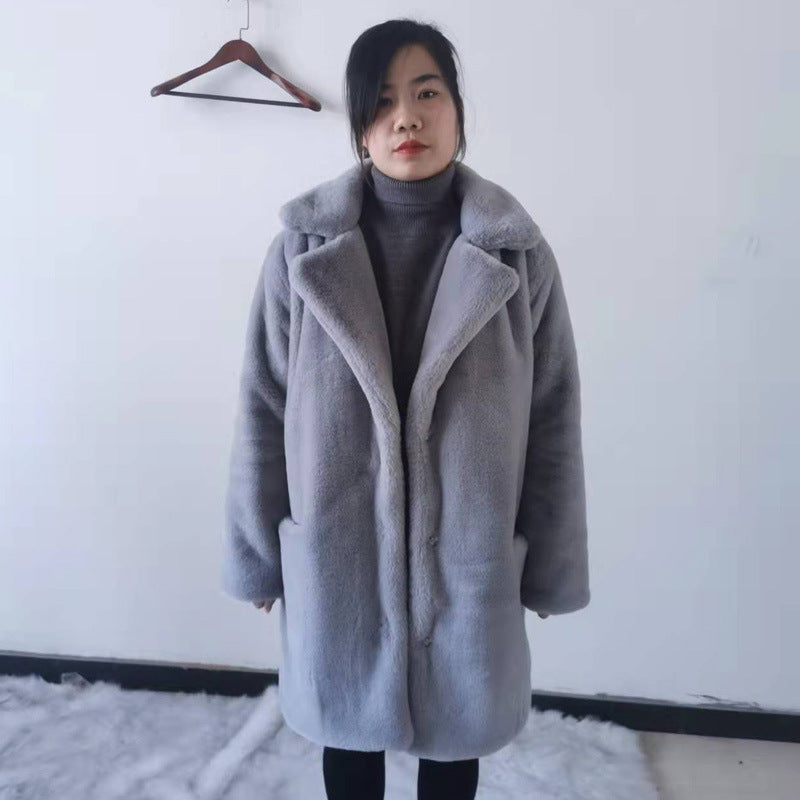 Fur Coat Thick coat Collar Plush Coat Imitation Rabbit Fur Mink Fur Winter Gray