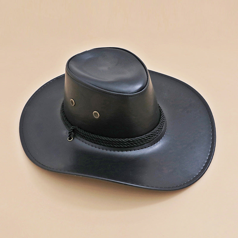 Black Faux Leather British Jazz Hat Women Top Hat Horse Riding Panama Western Denim Hat 可调节 Black