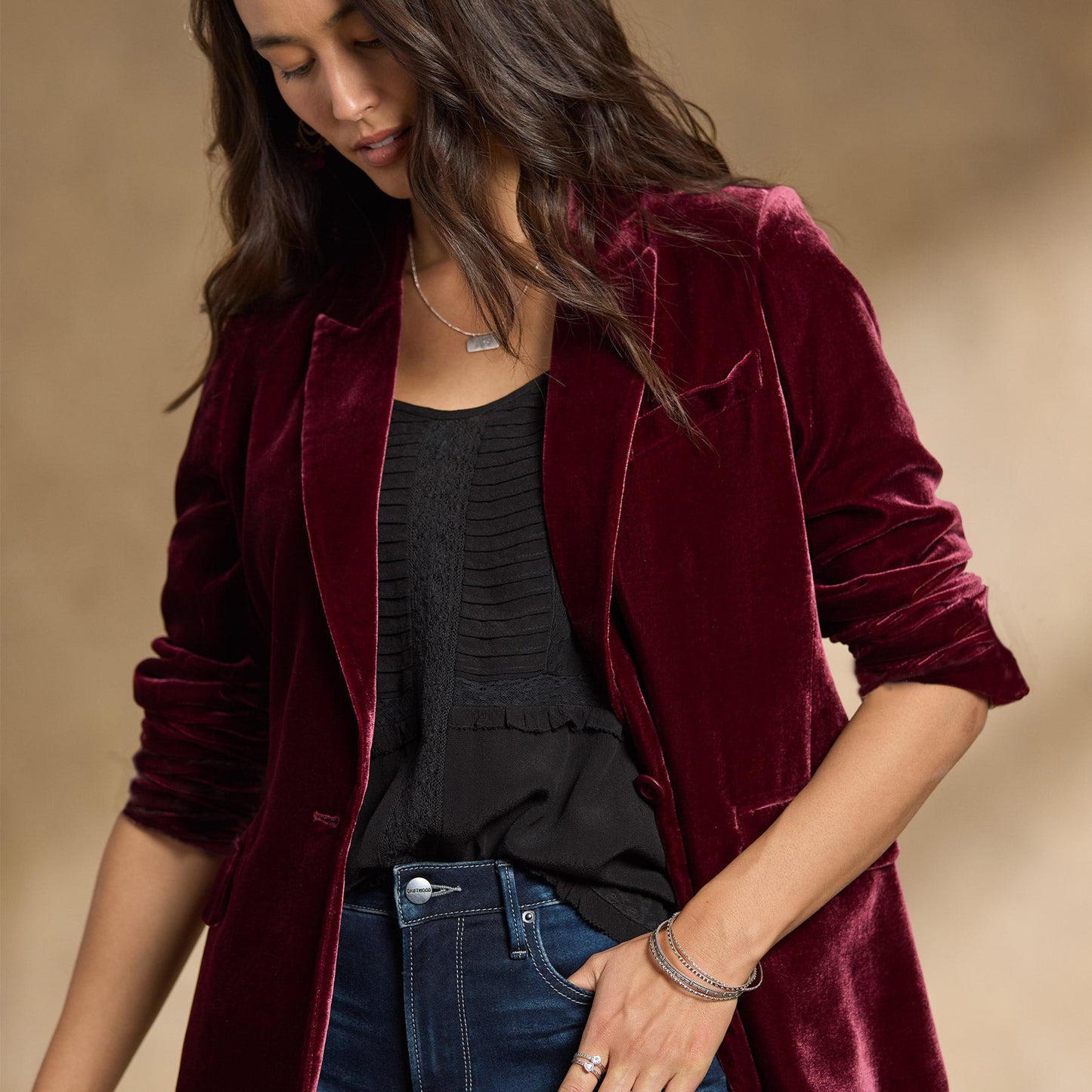 Gold Velvet Small Blazer Women Spring Casual Women Wear Short Blazer Burgundy