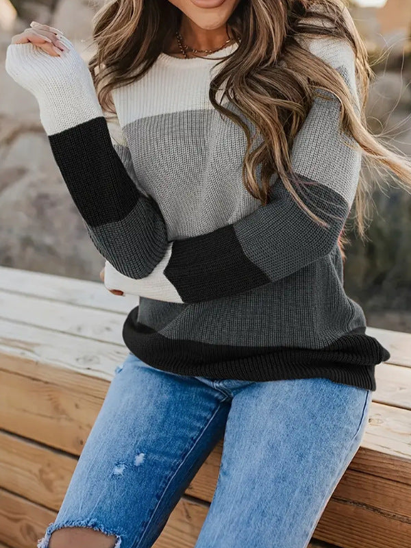 Autumn Winter Women Clothing Sweater round Neck Multicolor Top Casual Loose Sweater Dark Grey