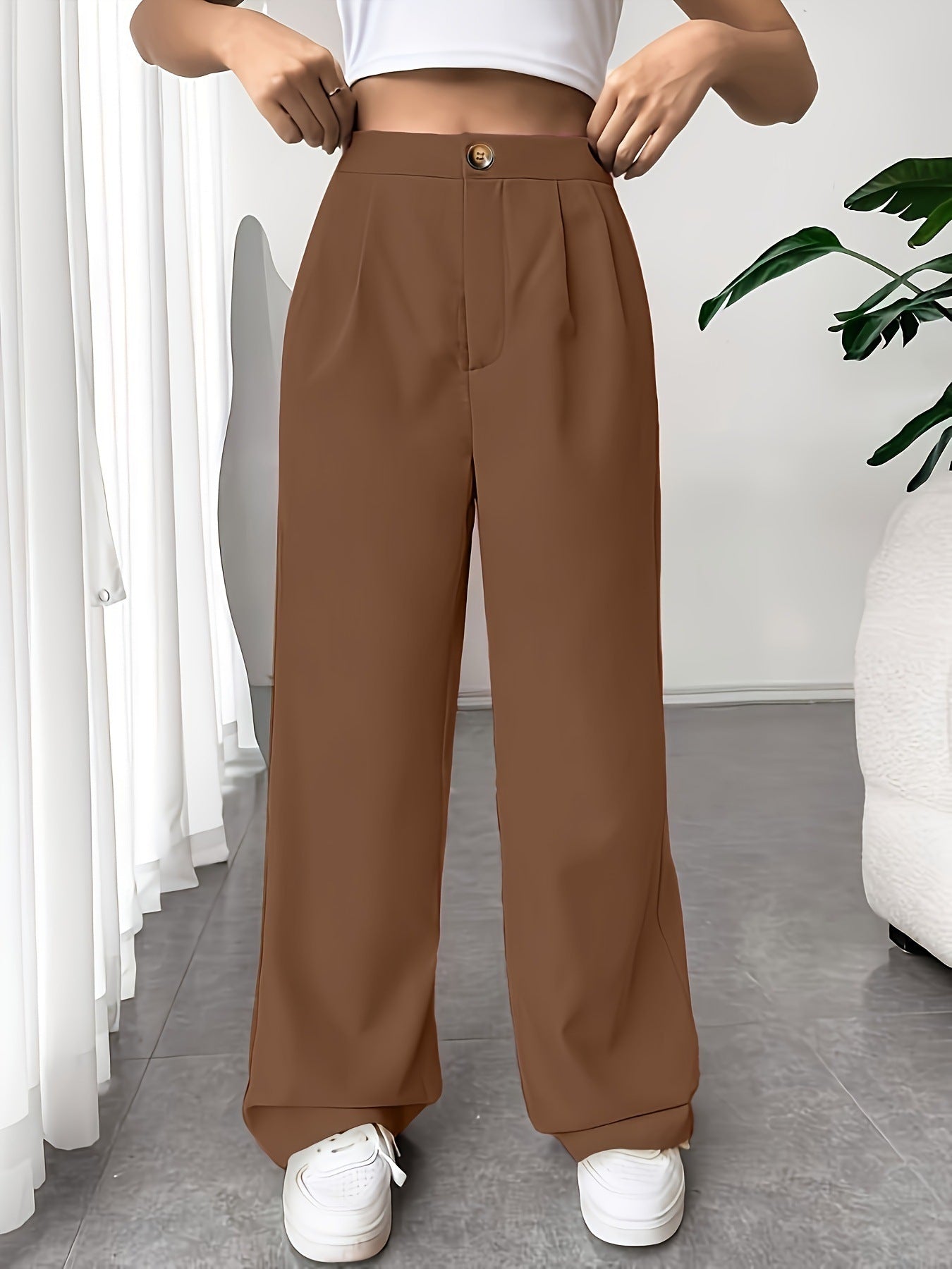 Autumn Winter tailored trousers Women High Waist Drooping Loose Straight Slimming Casual Mop Pants Coffee