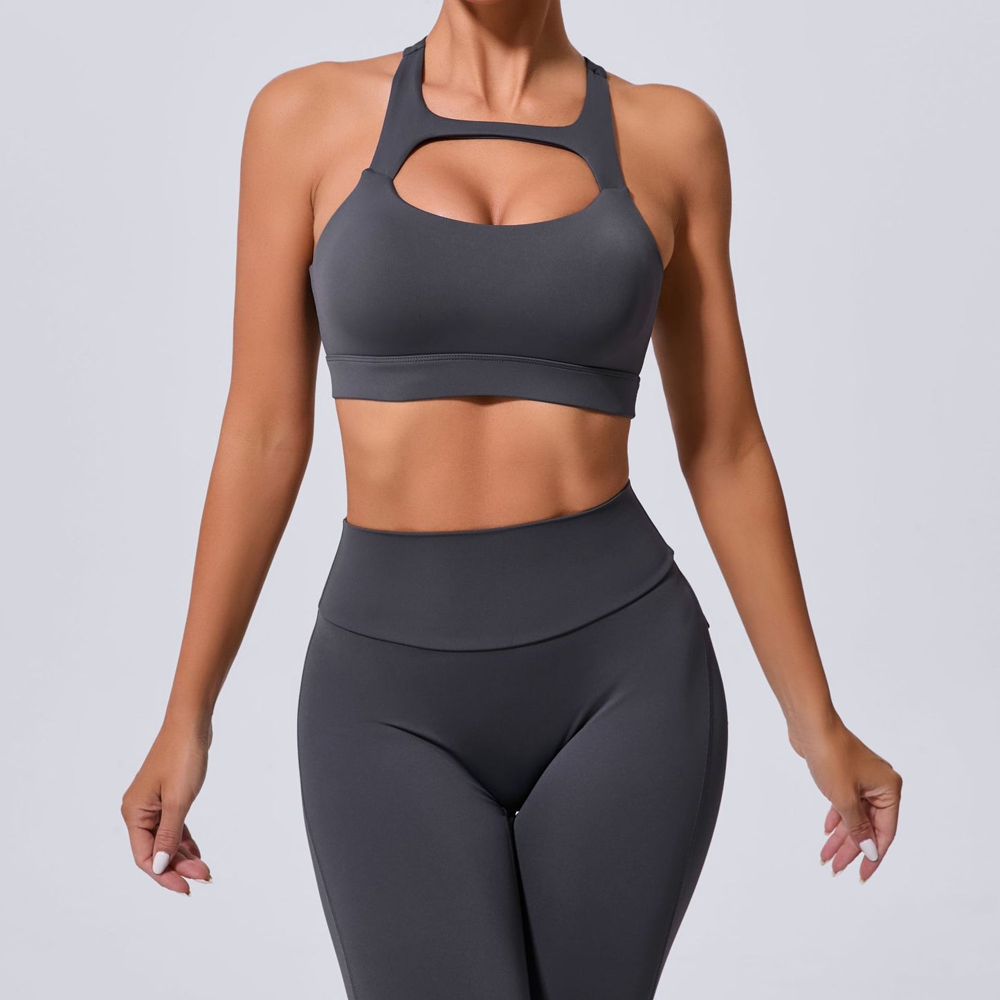 Hollow Out Cutout Beauty Back Tight Yoga Vest Sports Underwear Shockproof Top Pilates Running Outdoors Workout Clothes Dark Grey