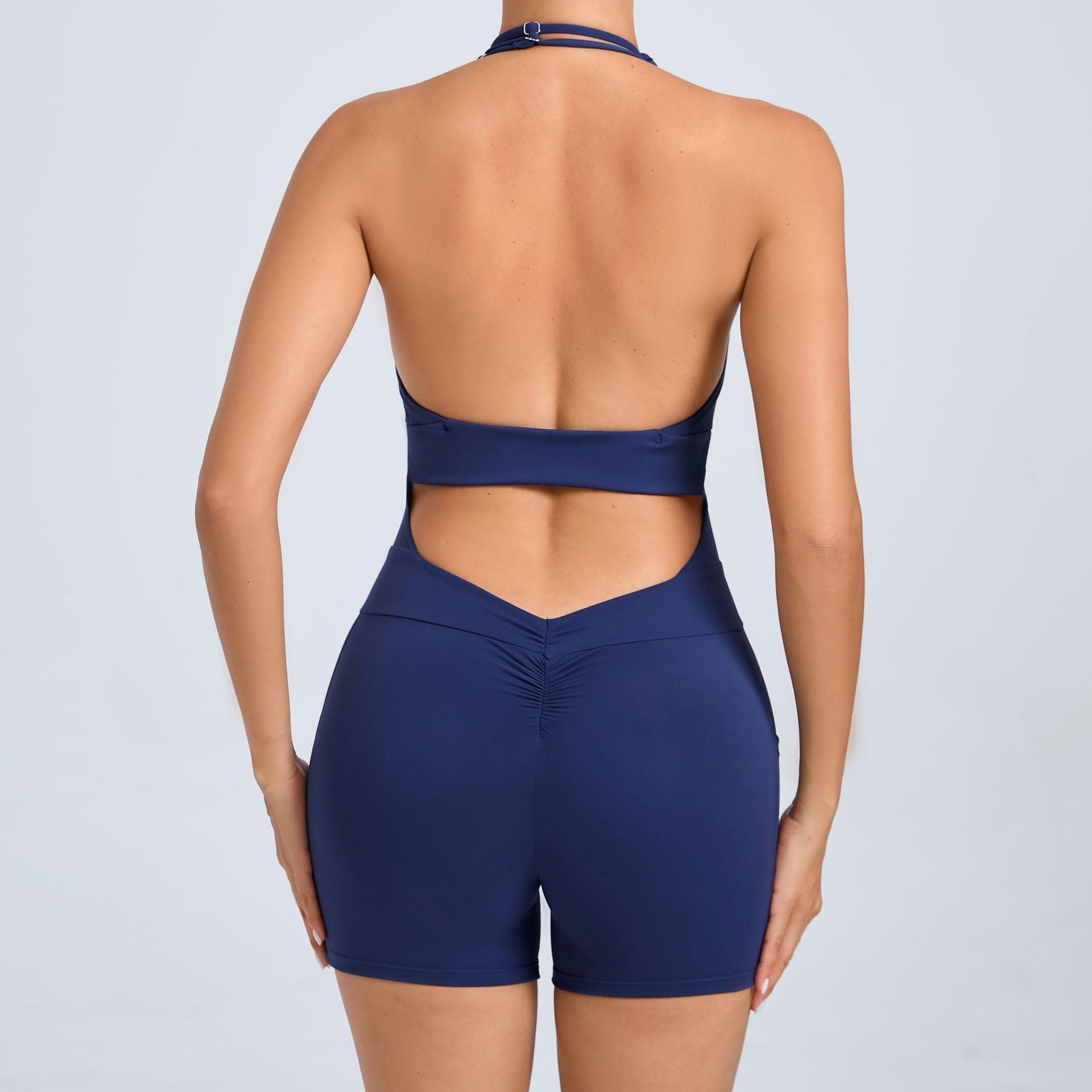 Backless Adjustable Halter Nude Feel Yoga Jumpsuit Two Side Pockets Outer Wear Fitness Sports Jumpsuit