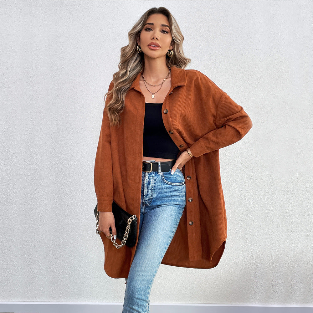 Casual Shirt Autumn Winter Loose Long Sleeve Breasted Corduroy Jacket