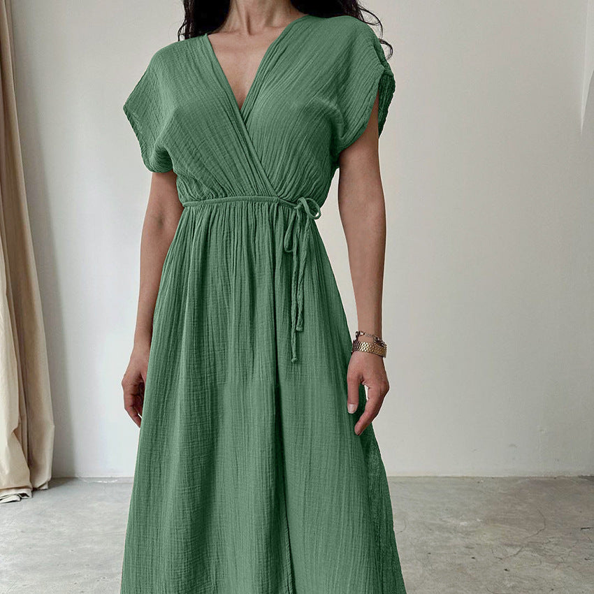 Spring Soft Breathable Bubble Crepe Cotton Pajamas Nightdress Exclusive for Ladies Homewear Green