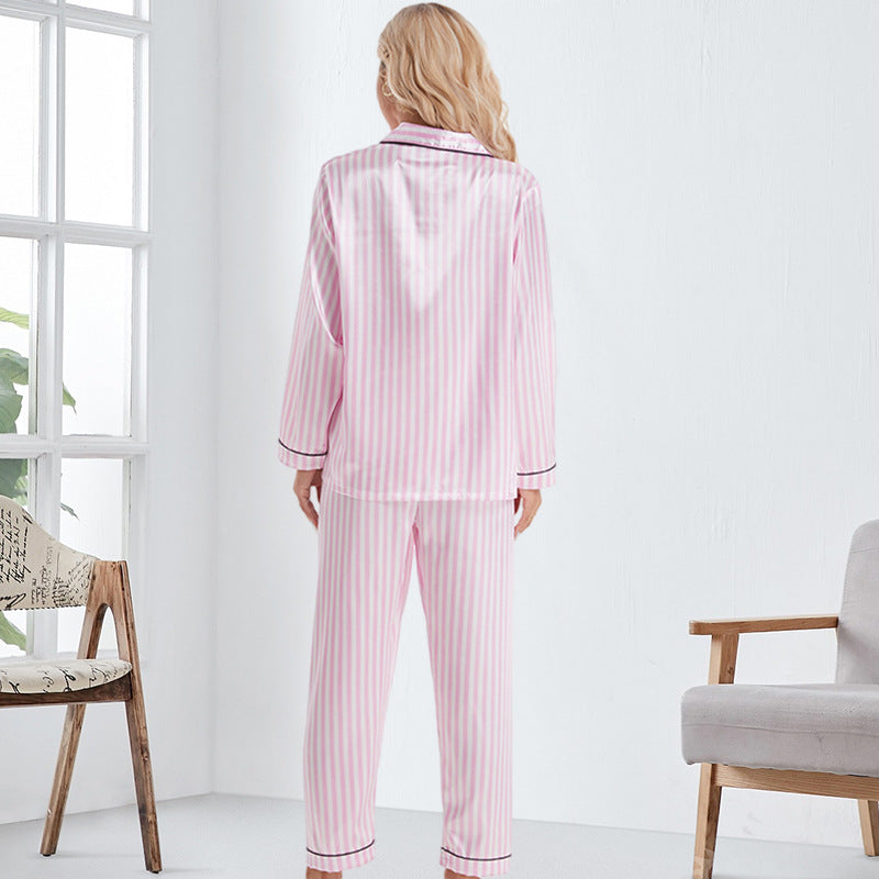 Women Nurse Short Sleeve Striped White Ice Cardigan Trousers Long Sleeve Home Wear Supply Pajamas Sets