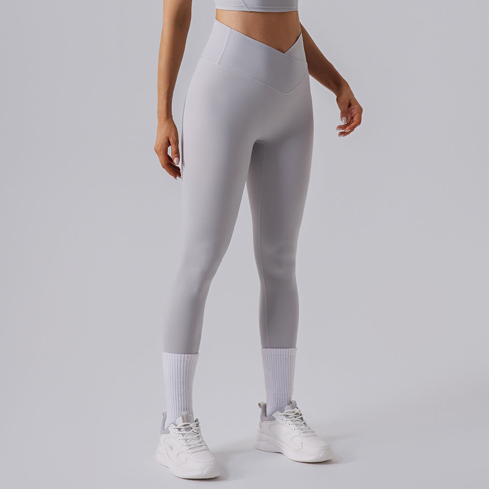 Nude Feel Running Outerwear Elastic High Waist Hip Raise Belly Contracting Fitness Pants Quick Dry Training Sports Skinny Yoga Pants Cement Gray