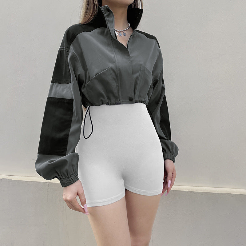 Women Clothing Black Gray Turtleneck Mechanical Zip Jacket Basic All Matching Futuristic Windbreaker Jacket