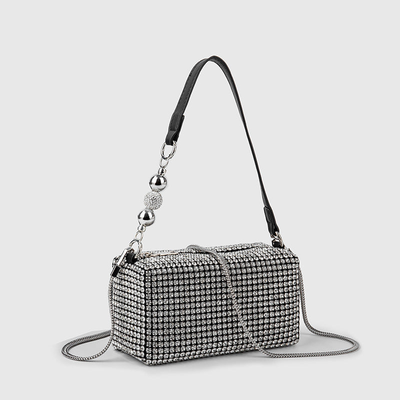 Pearl Rhinestone Women Bag Bag Summer Shiny Full Diamond Crossbody Portable Underarm Bag