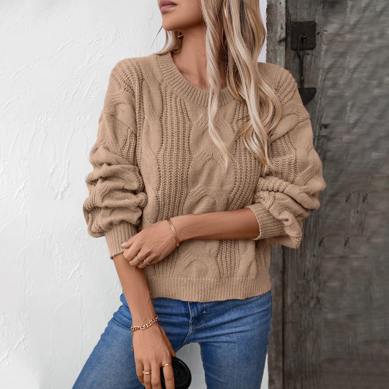 Cable Knit Pullover Women Sweater Autumn Winter Retro Loose Sweater Women Clothing