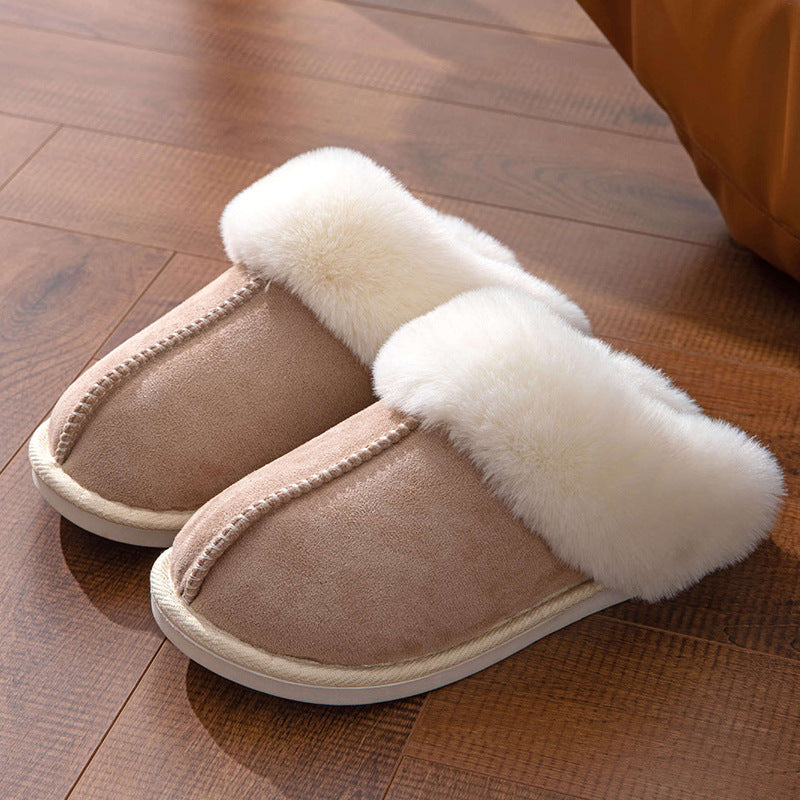 Fluffy Slippers Autumn Winter Warm Slugged Bottom Home Thickened Fleece Slippers Home Indoor Cotton Slippers Khaki