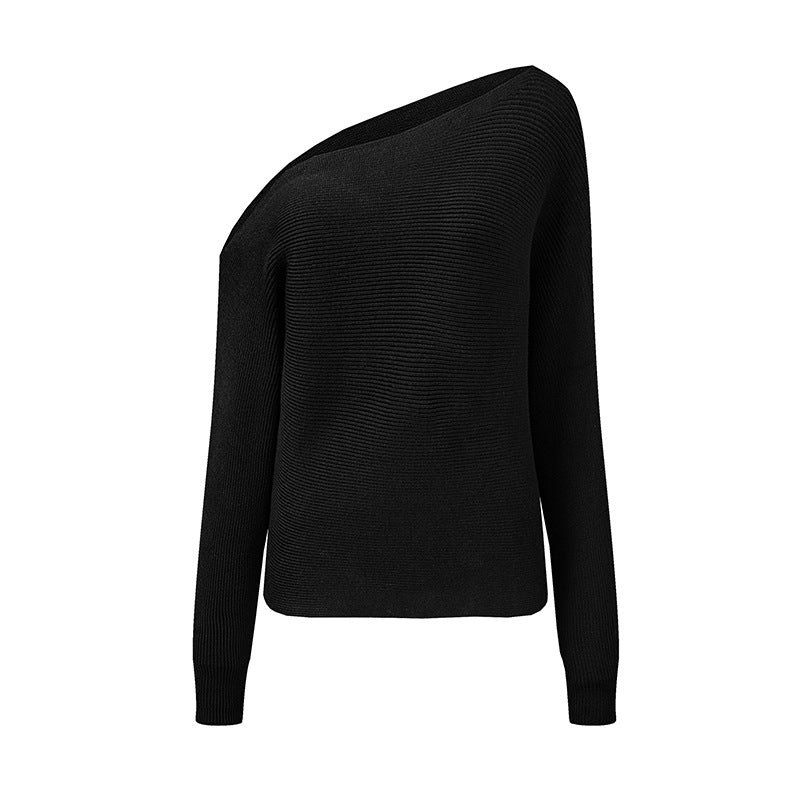 Supply in Irregular Asymmetric Batwing Sleeve off Shoulder Loose Knitted Pullover Sweater Women