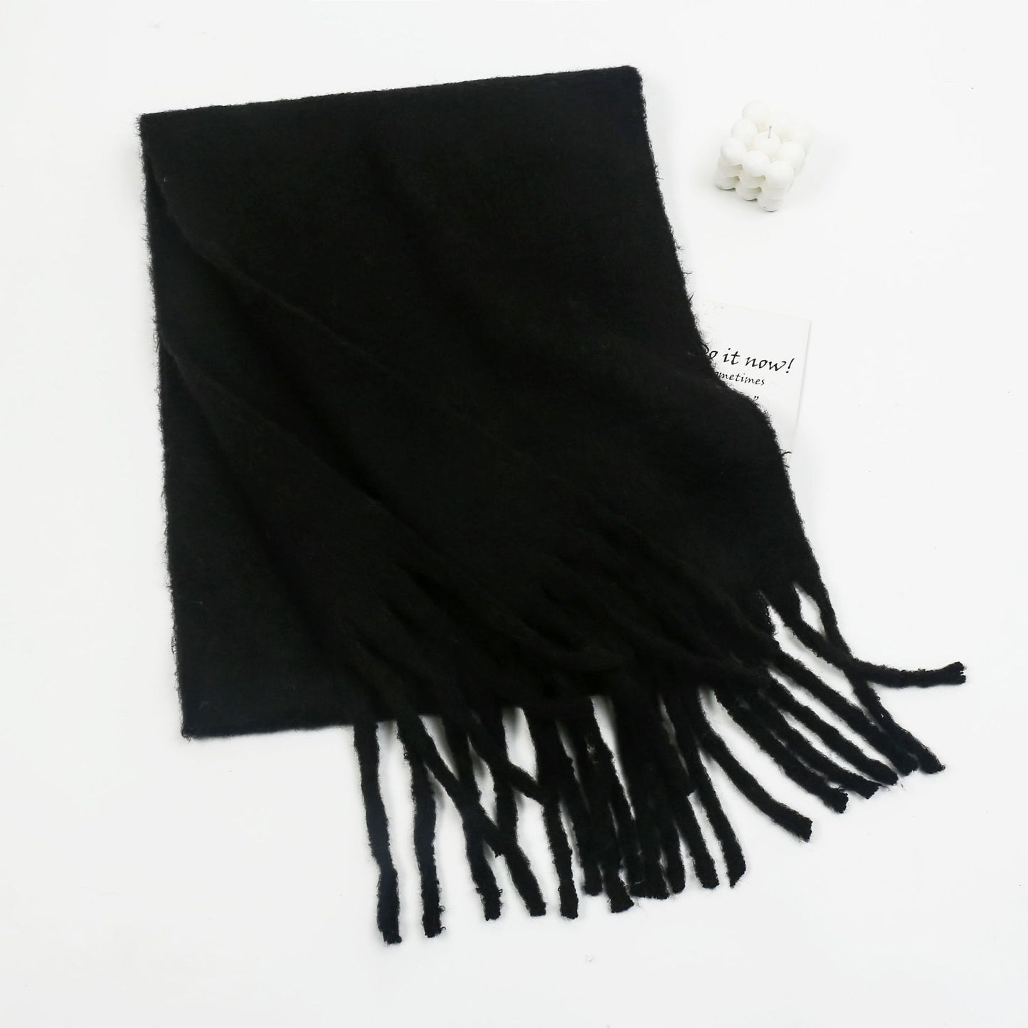 Mohair Solid Color All Matching Scarf Thickened Couple Bib Shawl One Size Black