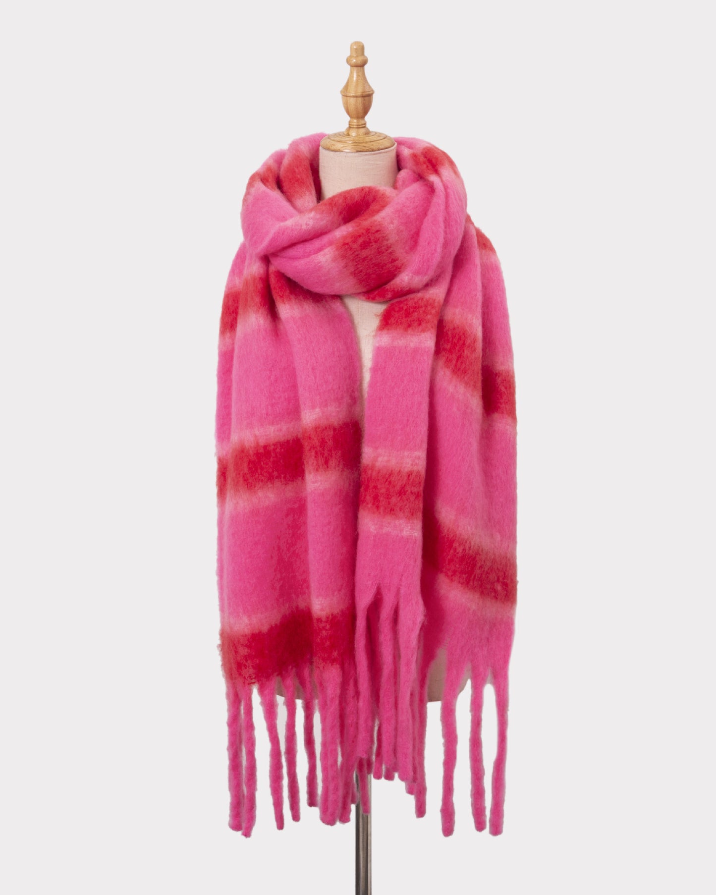 Offers Autumn Winter Thickened Circle Yarn Thick Braid Tassel Stripes Artificial Cashmere Scarf One Size Coral Red