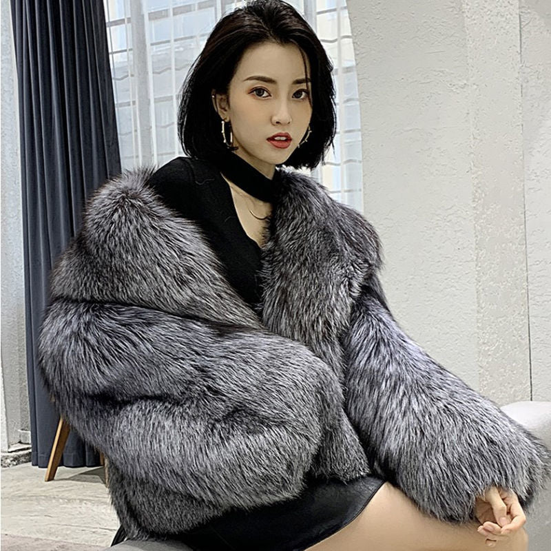 Women Fur Coat Short Faux Fur Whole Fur Coat Autumn Winter Casual Women Jacket