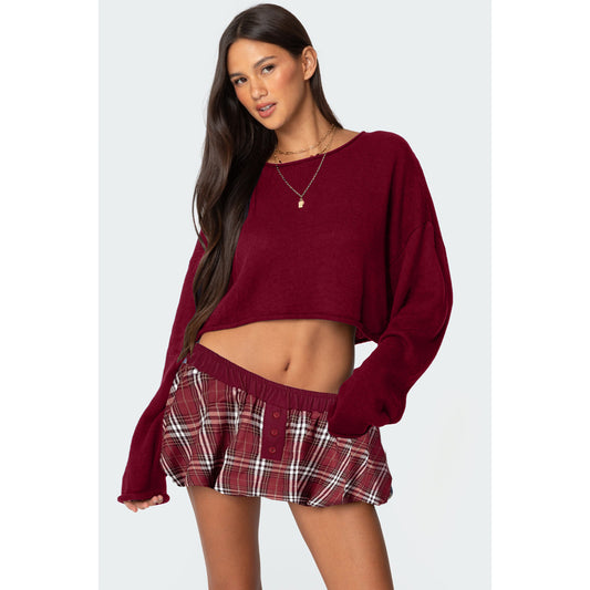 Women Clothing Classic Plaid Faux Buckle with Base Bud Pantskirt