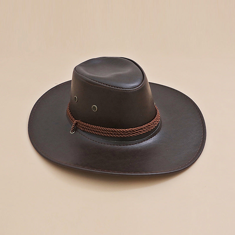 Black Faux Leather British Jazz Hat Women Top Hat Horse Riding Panama Western Denim Hat 可调节 Dark Brown