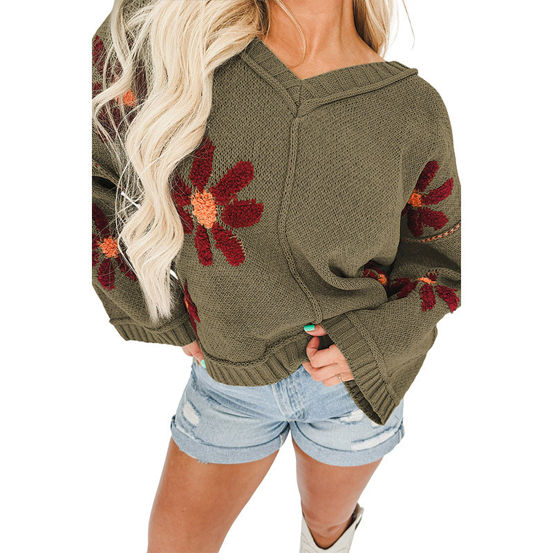 Floral Pullover Women Comfort Casual Pullover Long Sleeve Top Women Green