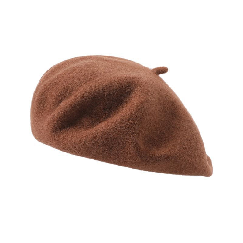 Autumn Winter Colors Available Wool Beret British Casual Season Warm Thickened Solid Color All Matching Hat One Size Brown1