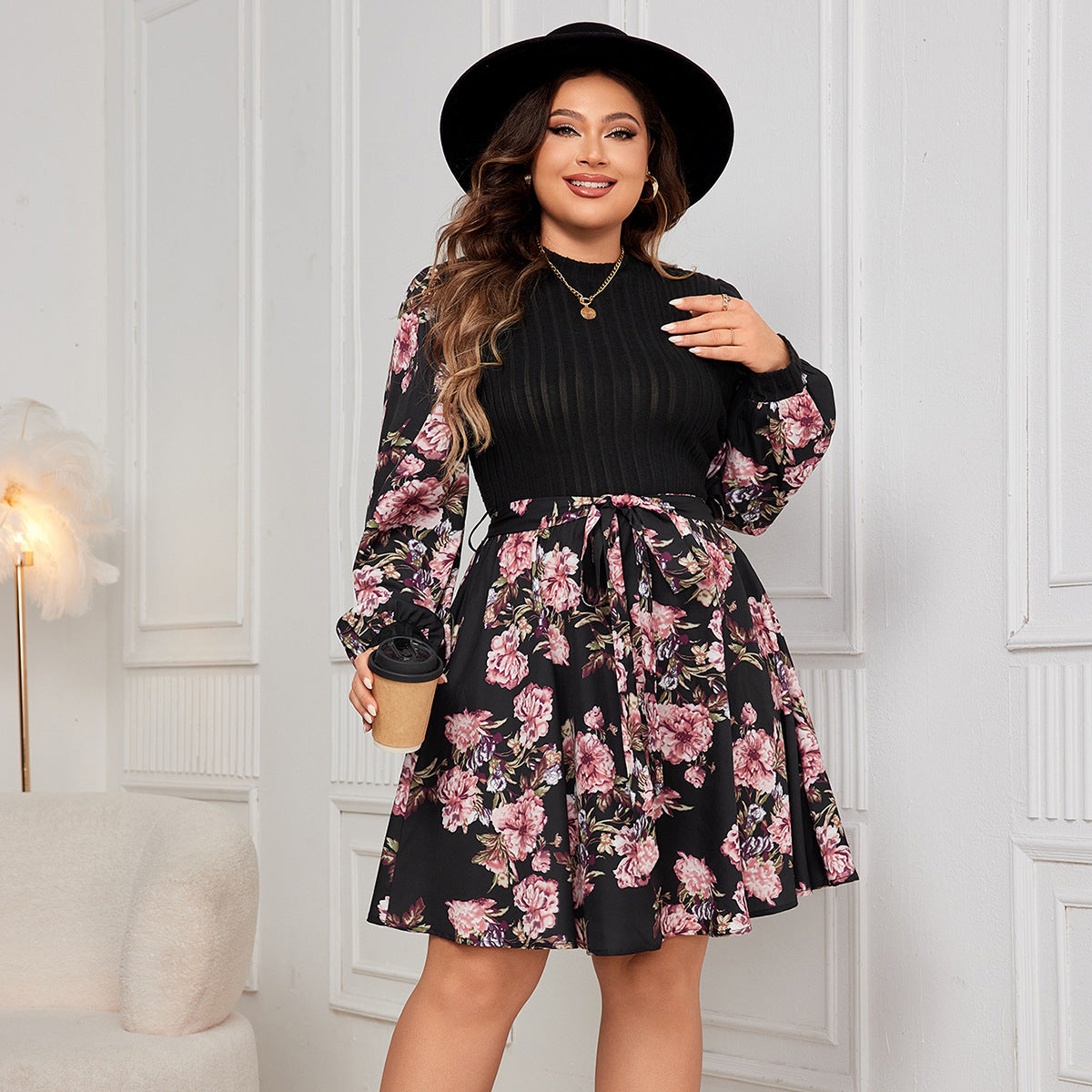 Plus Size Long Sleeve Printing Dress Printing Dress