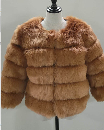 Fur in Faux Fur Faux Fur Coat Women Short Long Sleeve Fur Artificia camel