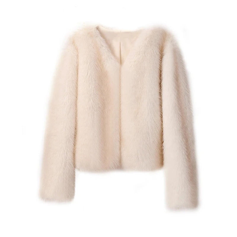 Fur Coat Short Fur Women Casual Street Fox Fur Fur Women Clothing Apricot Golden Tip