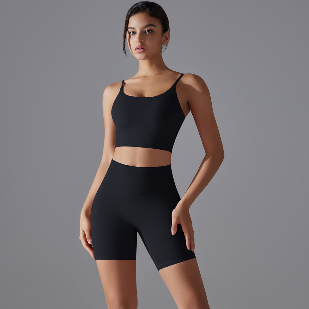 Sling Beautiful Back High Waist Hip Lift Wear Free Underwear No Embarrassment Line Sports Shorts Running Fitness Yoga Two Piece Pant Sets Black