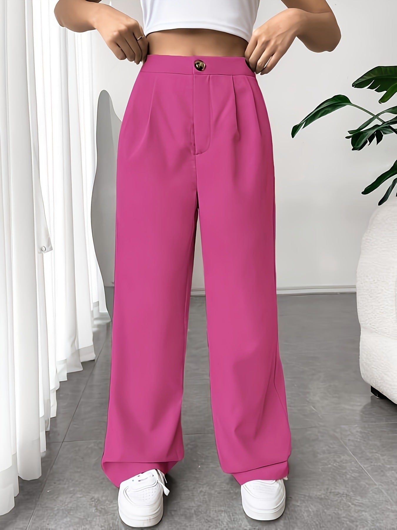 Autumn Winter tailored trousers Women High Waist Drooping Loose Straight Slimming Casual Mop Pants Coral Red