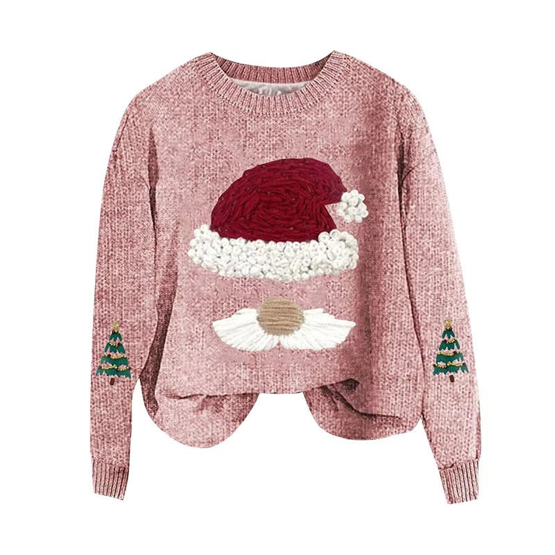 Autumn Winter Christmas Sweater Loose Pullover Knitted Top Casual Sweater Pink Christmas Sweater