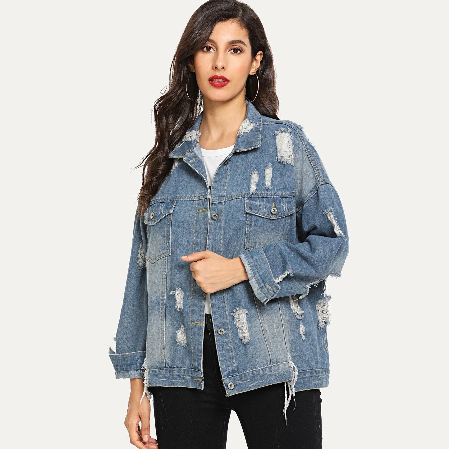 Casual Ripped Denim Jacket Do the Old Cowboy Coat Blue