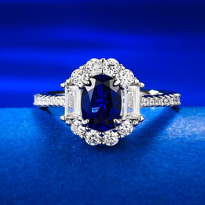 Jewelry S925 Silver Sapphire 5*7 Oval Ring Women Luxury Full Diamond All Match R778 Blue Diamond