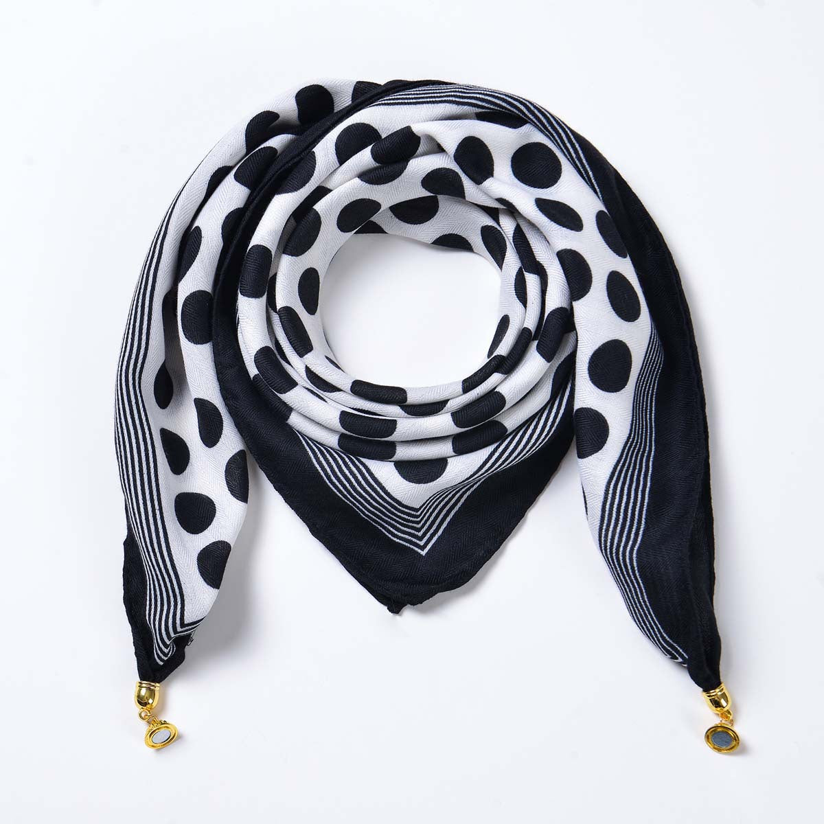 Women Multi Functional All Matching Warm Triangle Neck Protection Scarf High Grade Velvet Decorative Scarf One Size Black and White Big Polka Dot-Magnetic Buckle