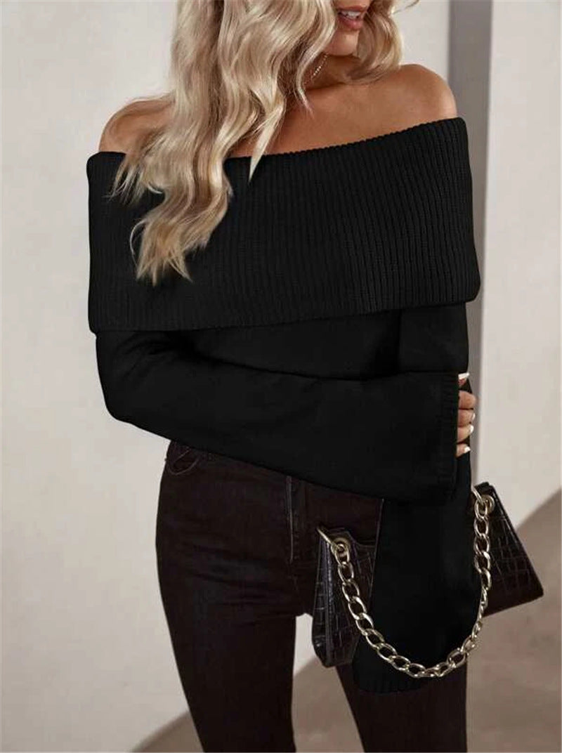 One Neck Slim Sexy Knitted Long Sleeve Women Sweater