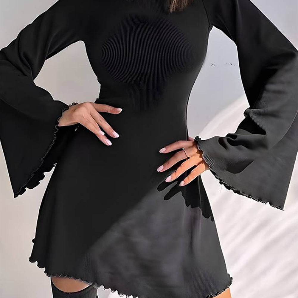 Big Bell Sleeve Dress Autumn Winter Sexy Backless Women