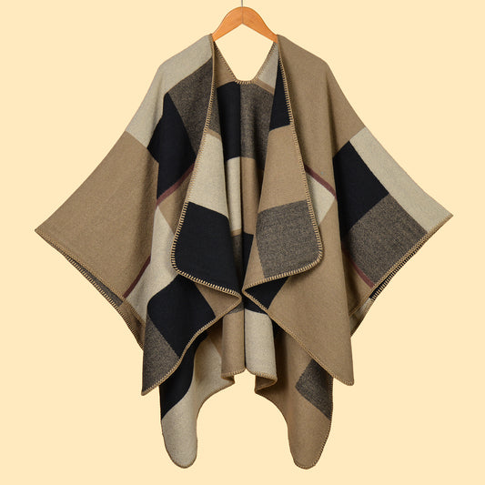 Women Scarf Shawl Creative Cashmere Jacquard Split Thickening Cloak Air Conditioning Warm Shawl