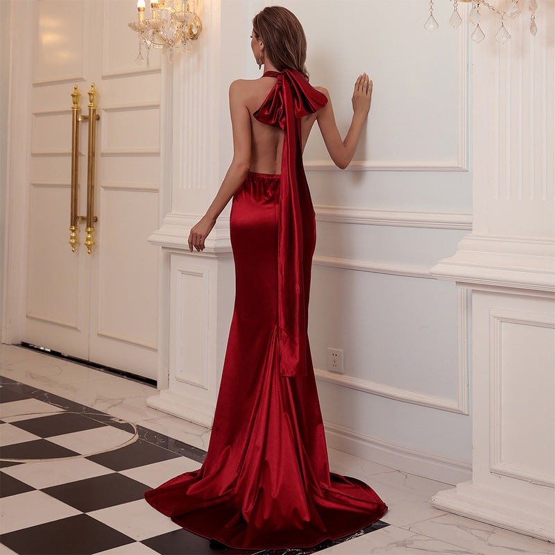 Wear Sexy Backless V-neck Party Banquet Strap Maxi Dress Formal Gown Women Red