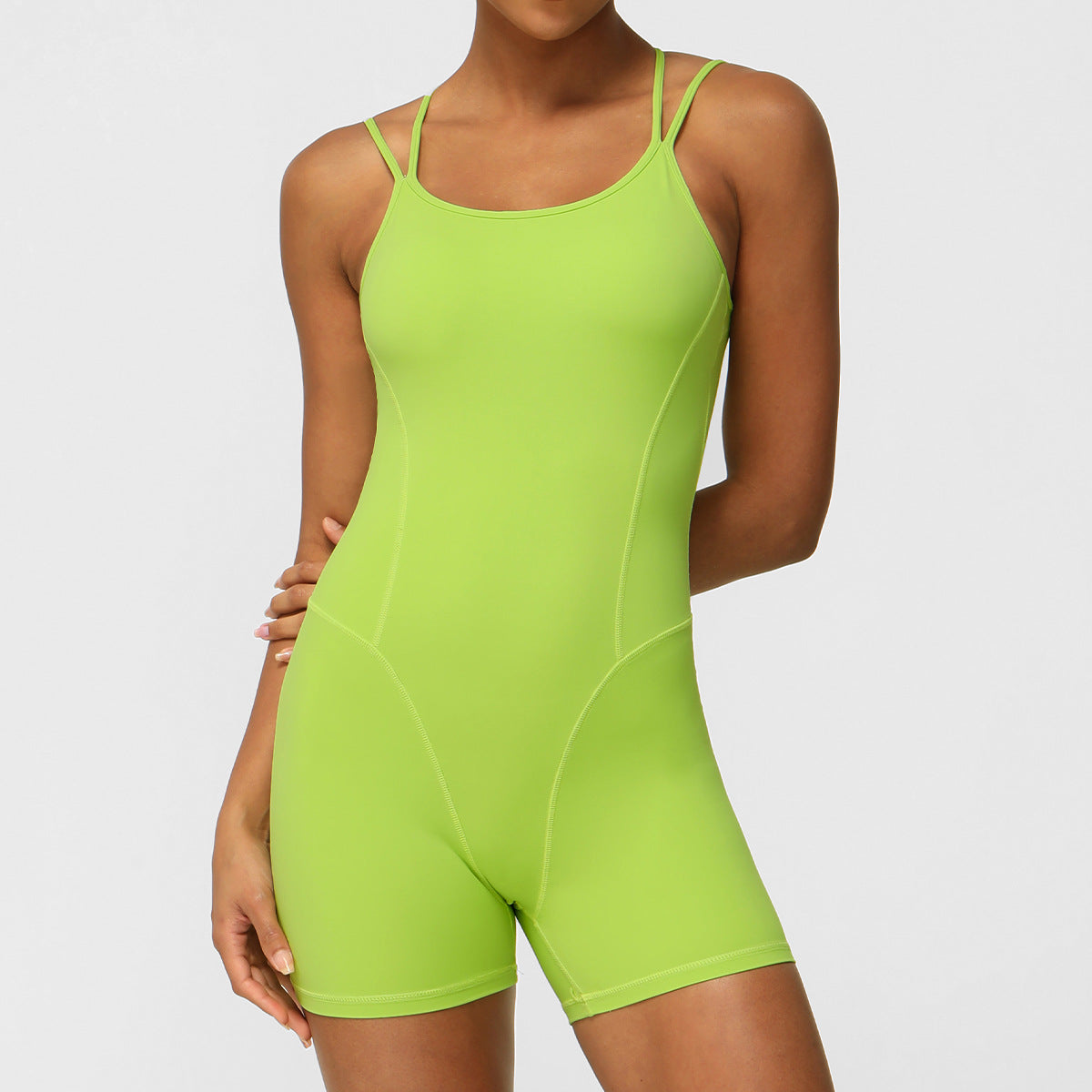 Thin Strap Crossing Beauty Back Yoga Fitness Jumpsuit Bare Back Deep V Plunge Hip Sports Jumpsuit Dance Women Lime Green