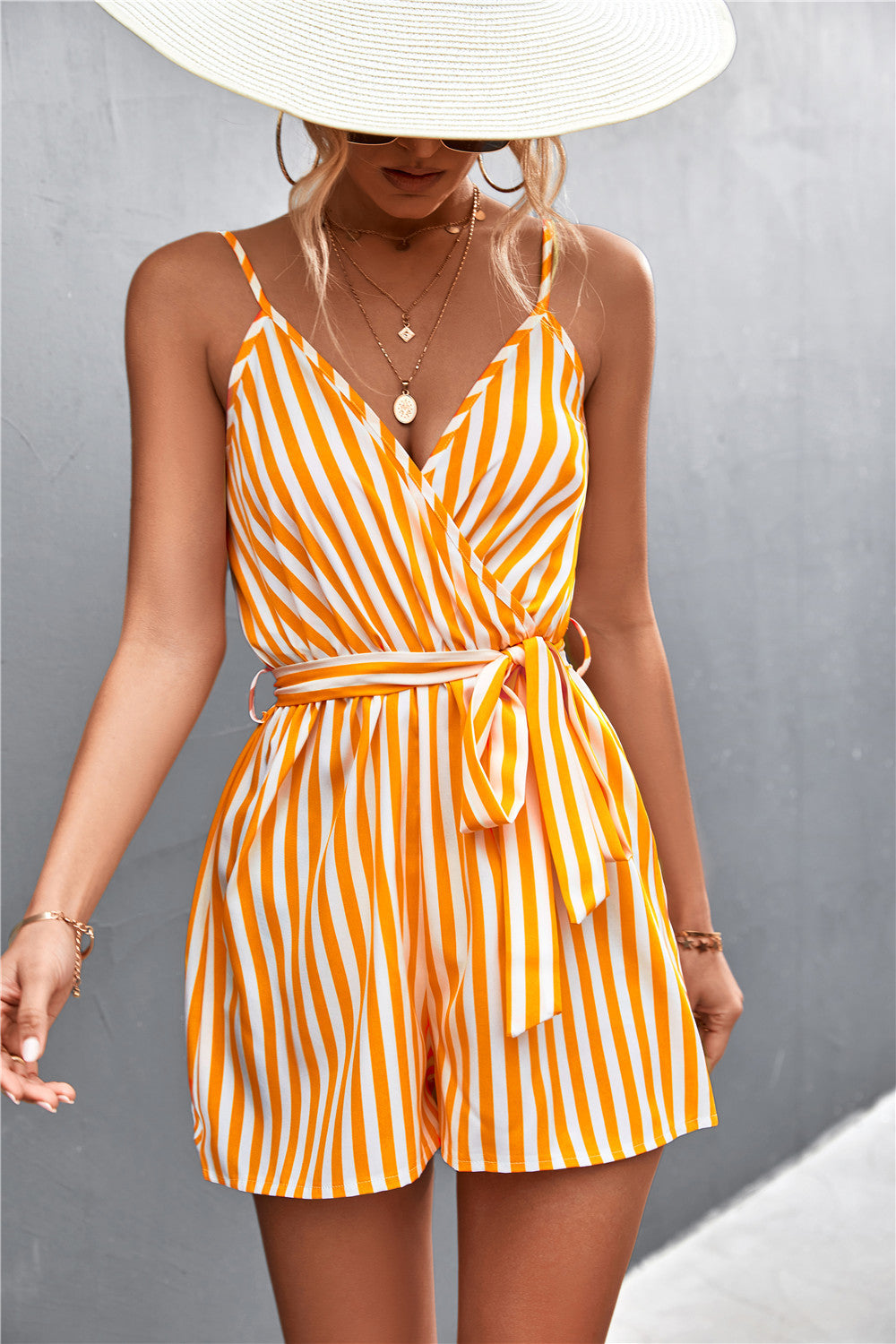 Women Clothing Spring Summer Sexy V neck Striped Spaghetti Straps Jumpsuit Women