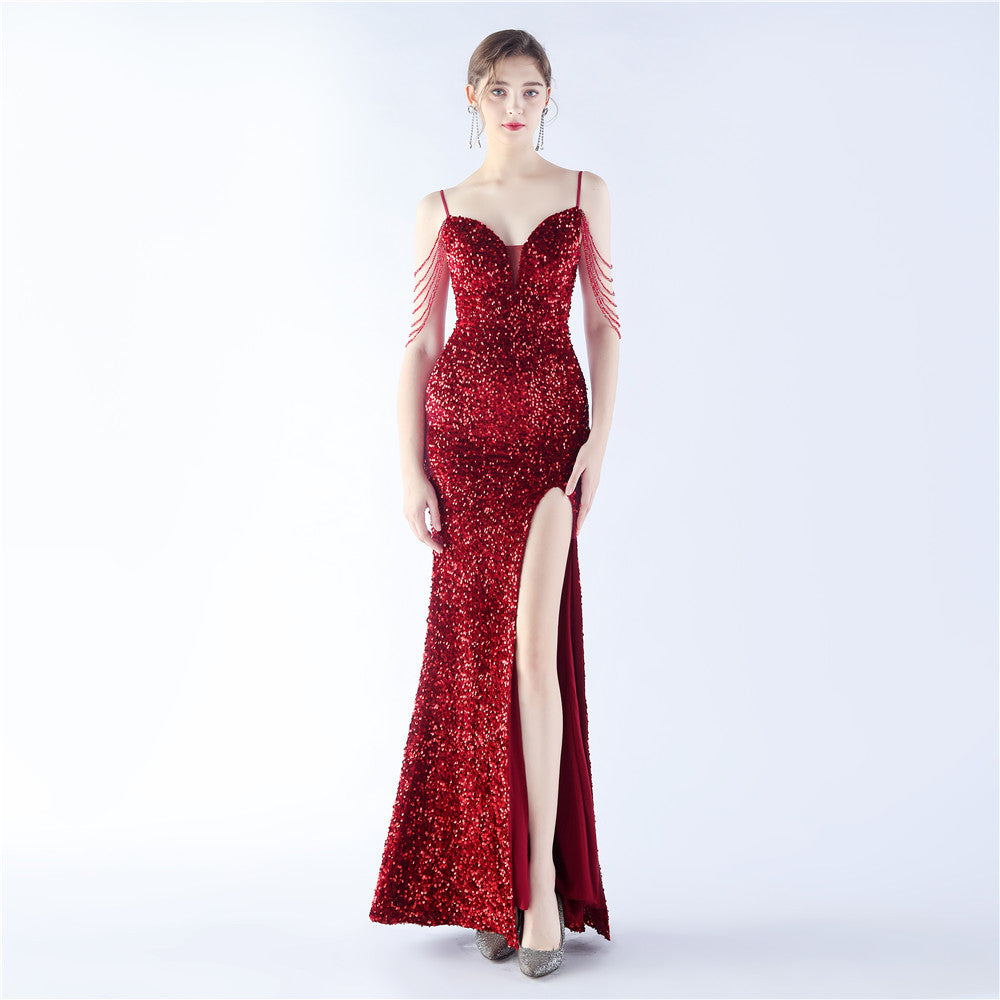 Velvet Bottom Handmade Sequin Craft Beads Sequ Dress