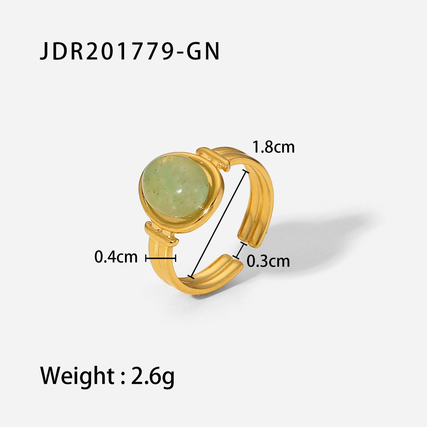 Wind Net Red Jewelry 18K Gold Stainless Steel Inlaid Green Zircon Ring Women Ring One Size JDR201779-GN