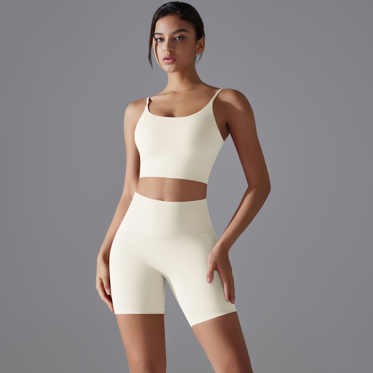 Sling Beautiful Back High Waist Hip Lift Wear Free Underwear No Embarrassment Line Sports Shorts Running Fitness Yoga Two Piece Pant Sets Ivory