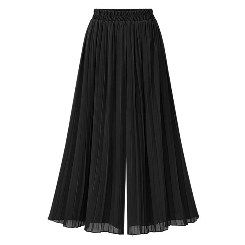 Summer Casual Solid Color Pleated Slightly Flared Wide Leg Pants for Women One Size Black