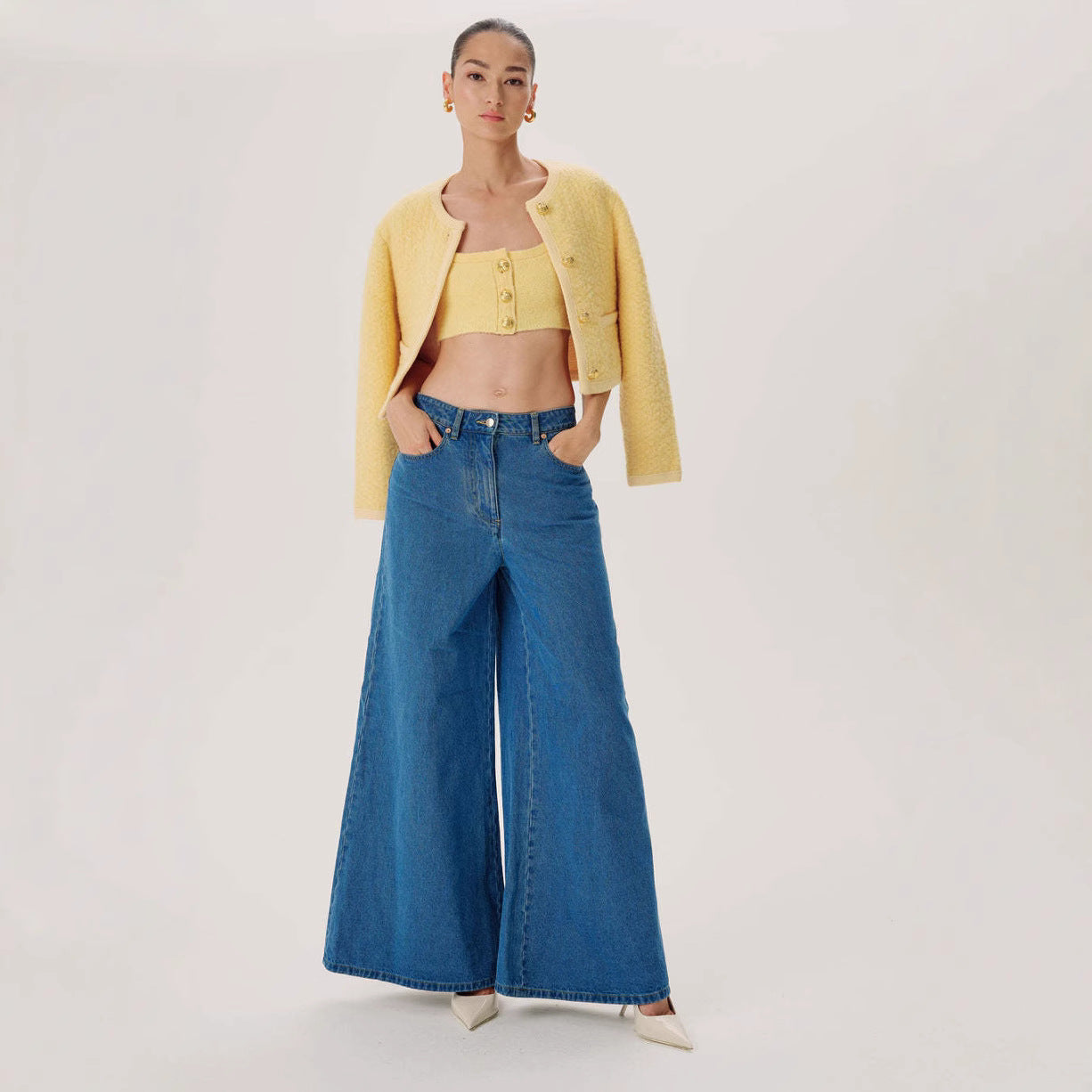 High Waist Wash Skinny Jeans Loose Wide Leg Pants Retro Mop Trousers Women