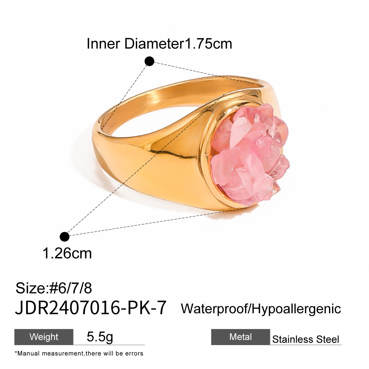 Stainless Steel Natural Stone Eye Catching Ring High Grade Ring Titanium Steel Hand Jewelry Rings One Size JDR2407016-PK-7