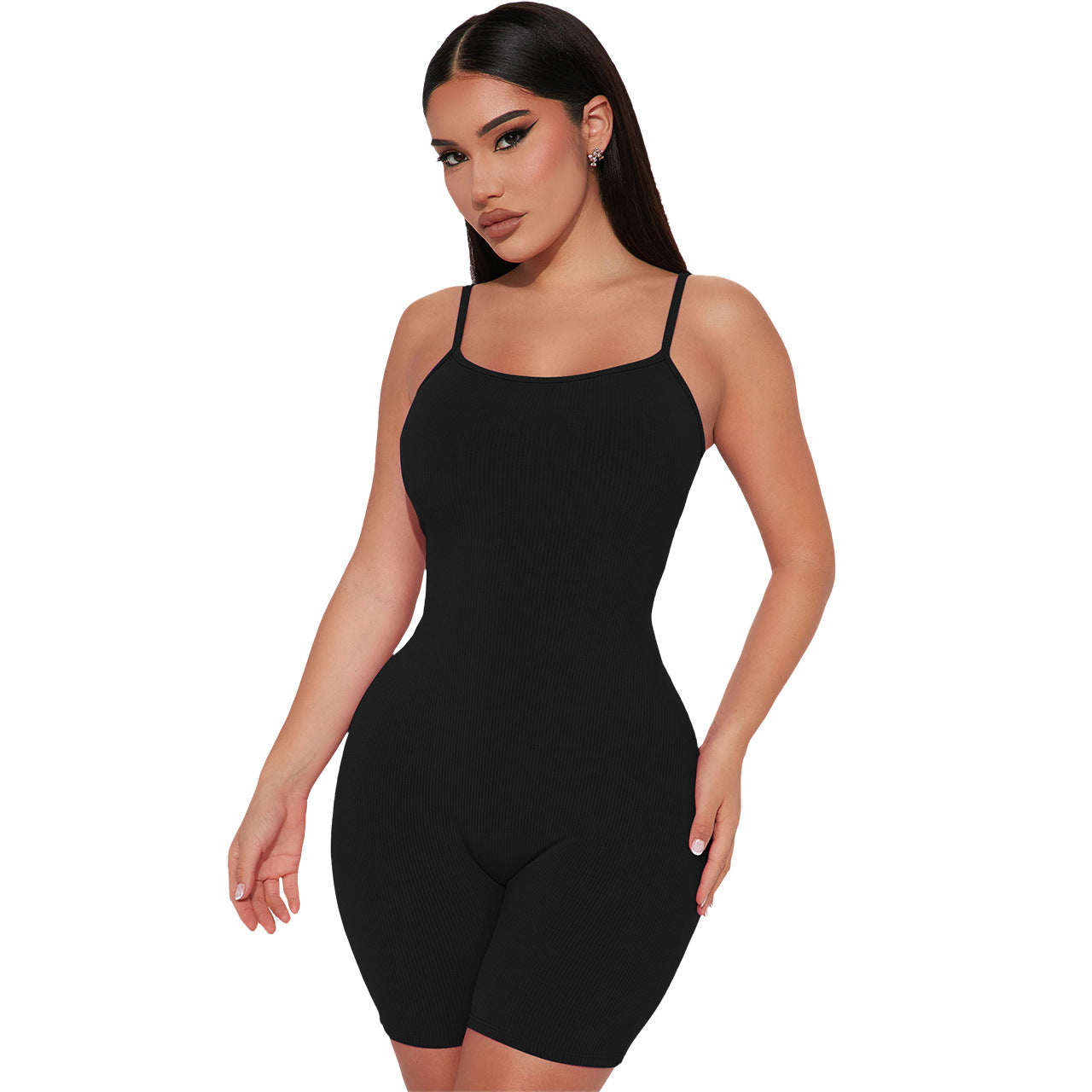 Women Clothing Summer Thread Sling Hip Lifting Beauty Back Casual Jumpsuit Black