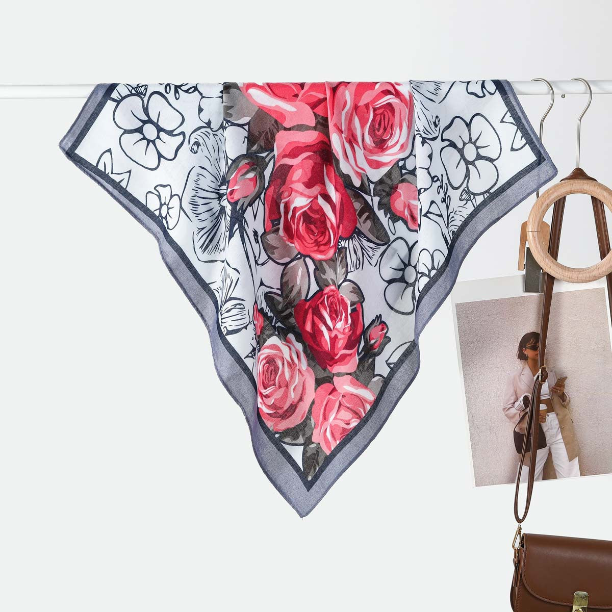 Women Silk Scarf High Grade Velvet Simple Triangular Binder Decoration Small Scarf Live Broadcast One Size Two-Tone Rose Gray-Velvet