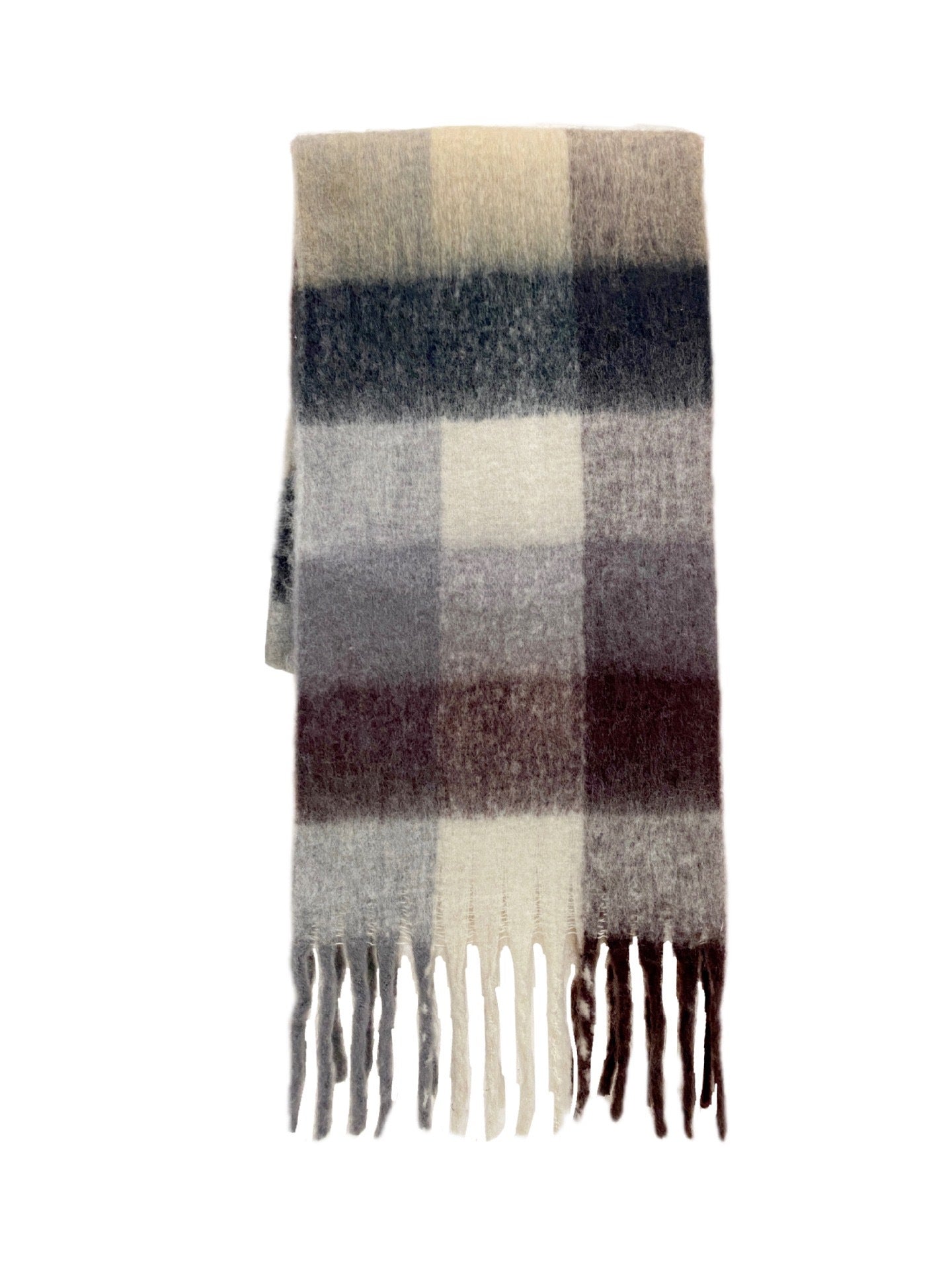 Women Plaid Scarf Winter Warm Plaid Rainbow Tassel Cashmere like Shawl Scarf One Size Black Coffee Grid