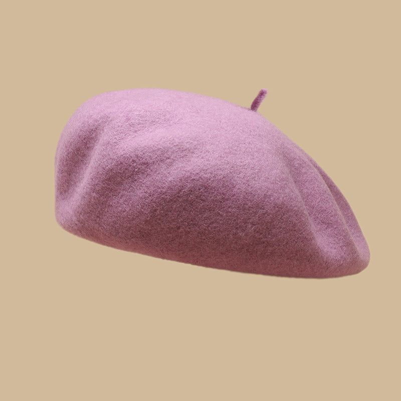 Autumn Winter Wool Beret Women British Retro Warm Painter Hat Face Looking Small Girl Cap One Size Purple Pink