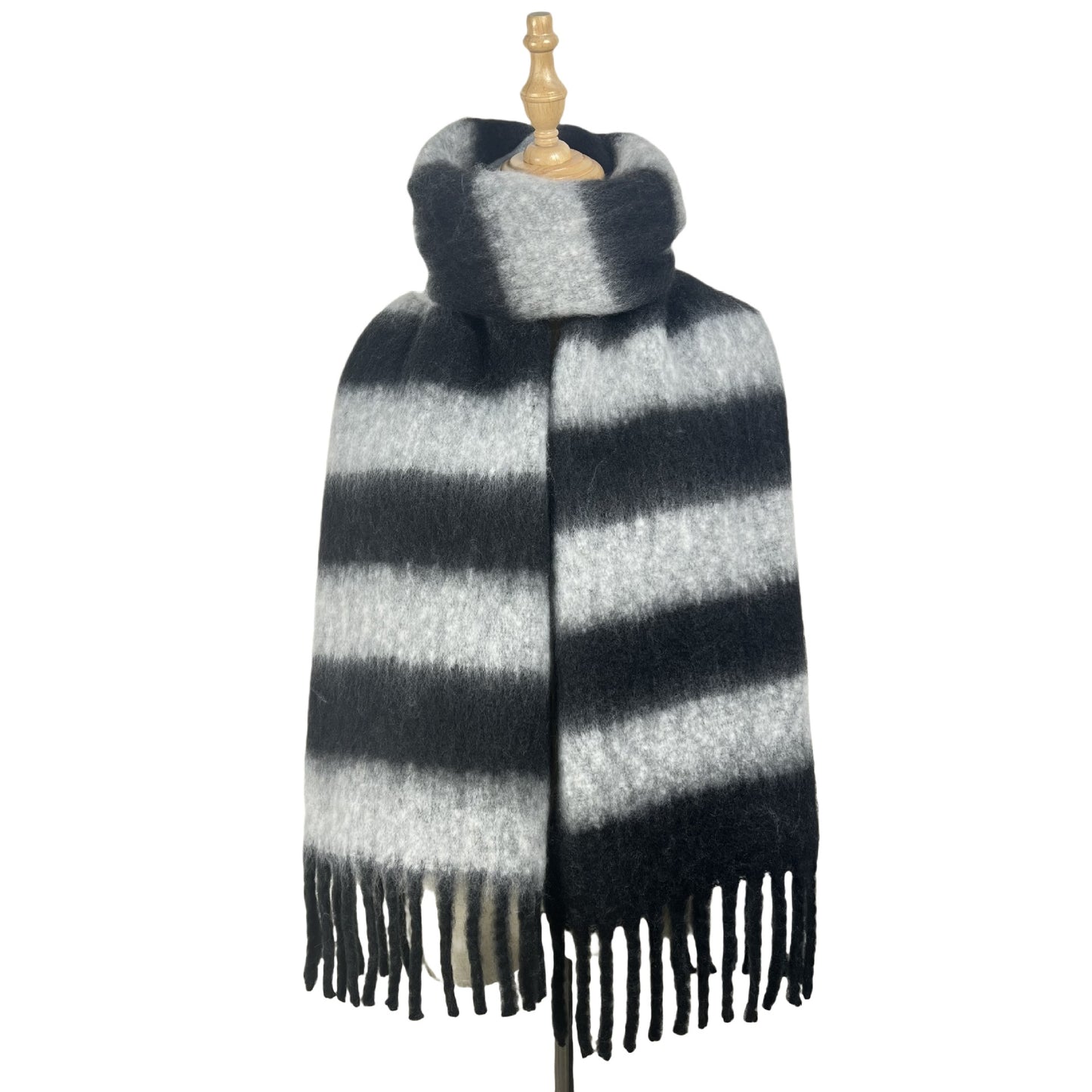 Striped Winter Thickened Warm Scarf Women Simple High End Fringe Bib Shawl One Size Multi11